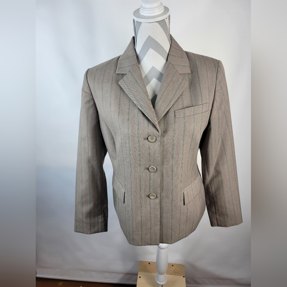 Pendleton 100% Virgin Wool 3 Button Blazer Light Brown Pink Stripe S 12 Petite - Picture 1 of 9